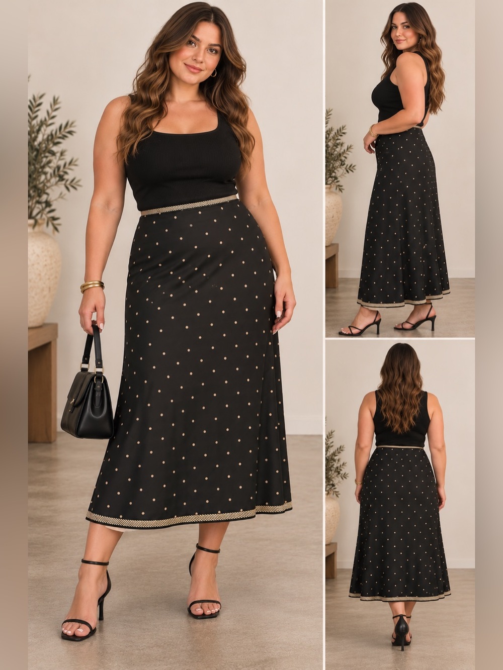Vintage 90s Y2K Liz Claiborne lizsport polka dot silk midi maxi skirt Parisian